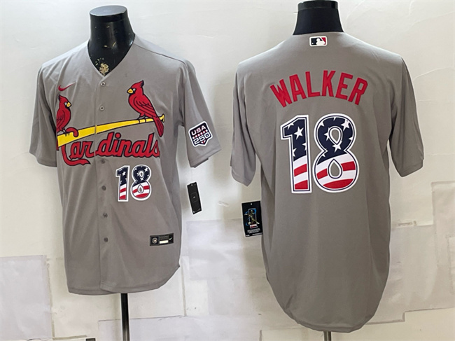 Men's St. Louis Cardinals #18 Jordan Walker Grey USA 250 Fourth of July Stitched Baseball Jersey